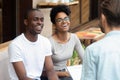 Happy african family couple listen to counselor psychologist consult clients Royalty Free Stock Photo