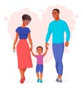 Happy African family holding hands and walking. Vector illustration. Royalty Free Stock Photo