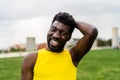 Happy African gay man celebrating pride festival Royalty Free Stock Photo