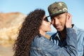 Happy african loving couple walking outdoors at beach Royalty Free Stock Photo