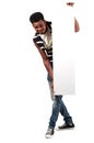 Happy African man holding empty bill board Royalty Free Stock Photo