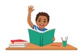 Kid with book at desk Royalty Free Stock Photo