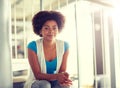 Happy african student girl sitting on stairs Royalty Free Stock Photo