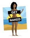 Happy african woman naked on nudist beach Royalty Free Stock Photo