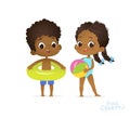 Happy Afro American Children in Swimming Pool. Boy and Girl in Swimsuit Travel to Summer Water Camp. Friend on Sea Beach