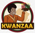 Happy Afro-American Man Holding a Kinara for Kwanzaa, Vector Illustration Royalty Free Stock Photo