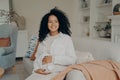 Happy afro american pregnant female happy to become mom in future Royalty Free Stock Photo