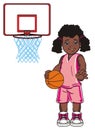 Afro girl play to basketball