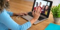 Happy Afro family having video call with laptop cam during corona virus