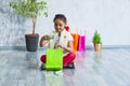 Happy afro girl with shopping bags Royalty Free Stock Photo