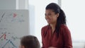 African woman laughing during presentation office. Coach having fun boardroom Royalty Free Stock Photo