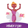 Happy afroamerican girl pair of flowers Women day Vector