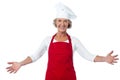 Happy aged chef gesturing welcome Royalty Free Stock Photo