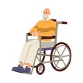 Happy Aged Gray-haired Man on Retirement Sitting in Wheelchair Vector Illustration