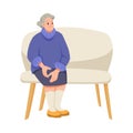 Happy Aged Gray-haired Woman on Retirement Sitting on Sofa Vector Illustration