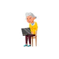 happy aged woman chatting with daughter on laptop cartoon vector