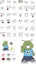 Happy alien kid cartoon expressions set