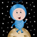 Happy Alien in Outer Space Cartoon Character Royalty Free Stock Photo