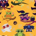 Happy All Hallows Eve nightbirds seamless pattern