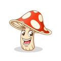 Happy Amanita Mushroom, Poisonous Mushroom, Cartoon Vector Illustration Mascot, in Isolated White Background. Royalty Free Stock Photo