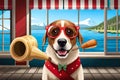 Happy Amazed Excited Dog Eating Icecream, Technology. Generative AI