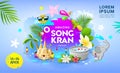 Happy Amazing Songkran festival Thailand vector on blue banner Royalty Free Stock Photo