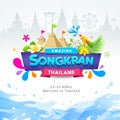 Happy Amazing Songkran Thailand Festival colorful ribbon banner water splash