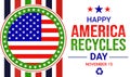 Happy America Recycles Day wallpaper with colorful USA flag design and typography