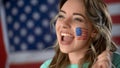 Happy American girl supporting political candidate, celebrating victory, closeup Royalty Free Stock Photo