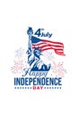 Happy American Independence day, 4th of July with a combination of Statue of Liberty Illustration, fireworks, flag, and typography Royalty Free Stock Photo