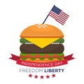 Happy American independence day, United States flag on hamburger. Fourth of July, July 4th. Royalty Free Stock Photo