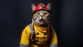 Happy American Shorthair Cat Dressed As A Fireman Royalty Free Stock Photo