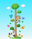 Happy animal cartoon with tall tree