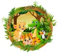 Happy animals in rattan frame forest Royalty Free Stock Photo