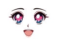 Happy anime face. Manga style big blue eyes