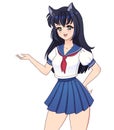 Happy anime manga girl with black hair