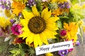 Happy Anniversary Card with Bouquet of Summer Flowers Royalty Free Stock Photo