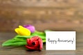 Happy Anniversary card and colorful tulips Royalty Free Stock Photo