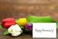 Happy Anniversary card and tulips Royalty Free Stock Photo