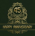 Happy anniversary greeting card template for forty five years celebration. Vintage design with golden elements Royalty Free Stock Photo