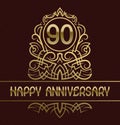 Happy anniversary greeting card template for ninety years celebration. Vintage design with golden elements Royalty Free Stock Photo