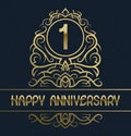 Happy anniversary greeting card template for one years celebration. Vintage design with golden elements Royalty Free Stock Photo