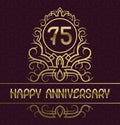 Happy anniversary greeting card template for seventy five years celebration. Vintage design with golden elements Royalty Free Stock Photo