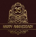 Happy anniversary greeting card template for thirty five years celebration. Vintage design with golden elements Royalty Free Stock Photo