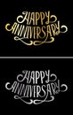 Happy anniversary lettering. Gold and silver Calligraphy card template on black background. Vector Royalty Free Stock Photo