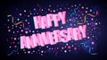 Happy Anniversary overlapping festive lettering with colorful round confetti