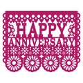 Happy Anniversary Papel Picado vector design - purple greeting card, Mexican folk art paper banner Royalty Free Stock Photo