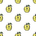 HAPPY APPLE ICON COLOR SEAMLESS PATTERN WHITE