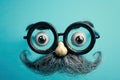 Happy april fool\'s day and funny pranks concept with a pair of comical glasses with bushy eyebrows and thick mustache