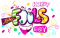 Happy april fools day text lettering template greeting postcard